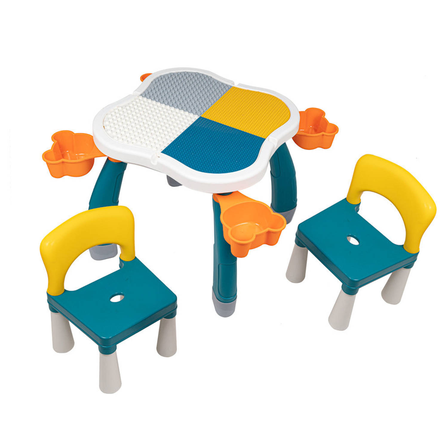 Decopatent® Kindertafel met 2 Stoeltjes Speeltafel met bouwplaat