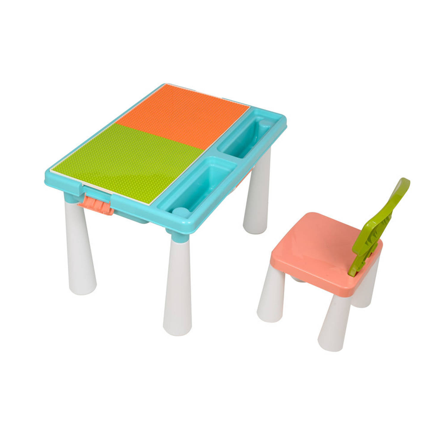 Decopatent® Kindertafel met 1 Stoel Speeltafel met bouwplaat (Voor