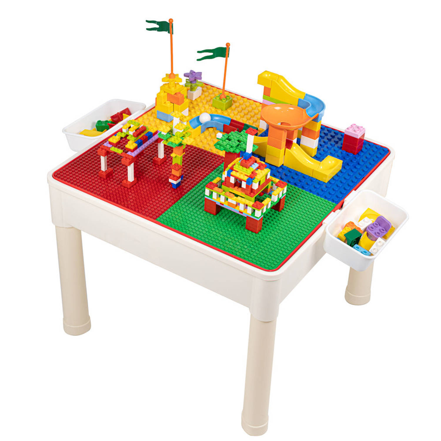 Decopatent® 4in1 Kindertafel met Lego® en Duplo® bouwplaat -