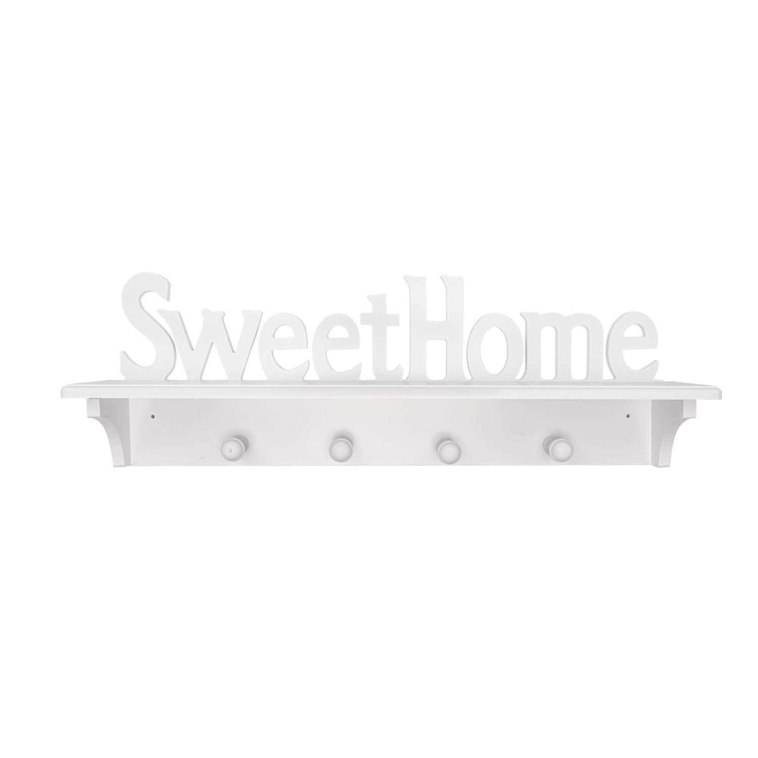 Decopatent® Wandkapstok hout Sweet Home 4 ophang haken en Legplank