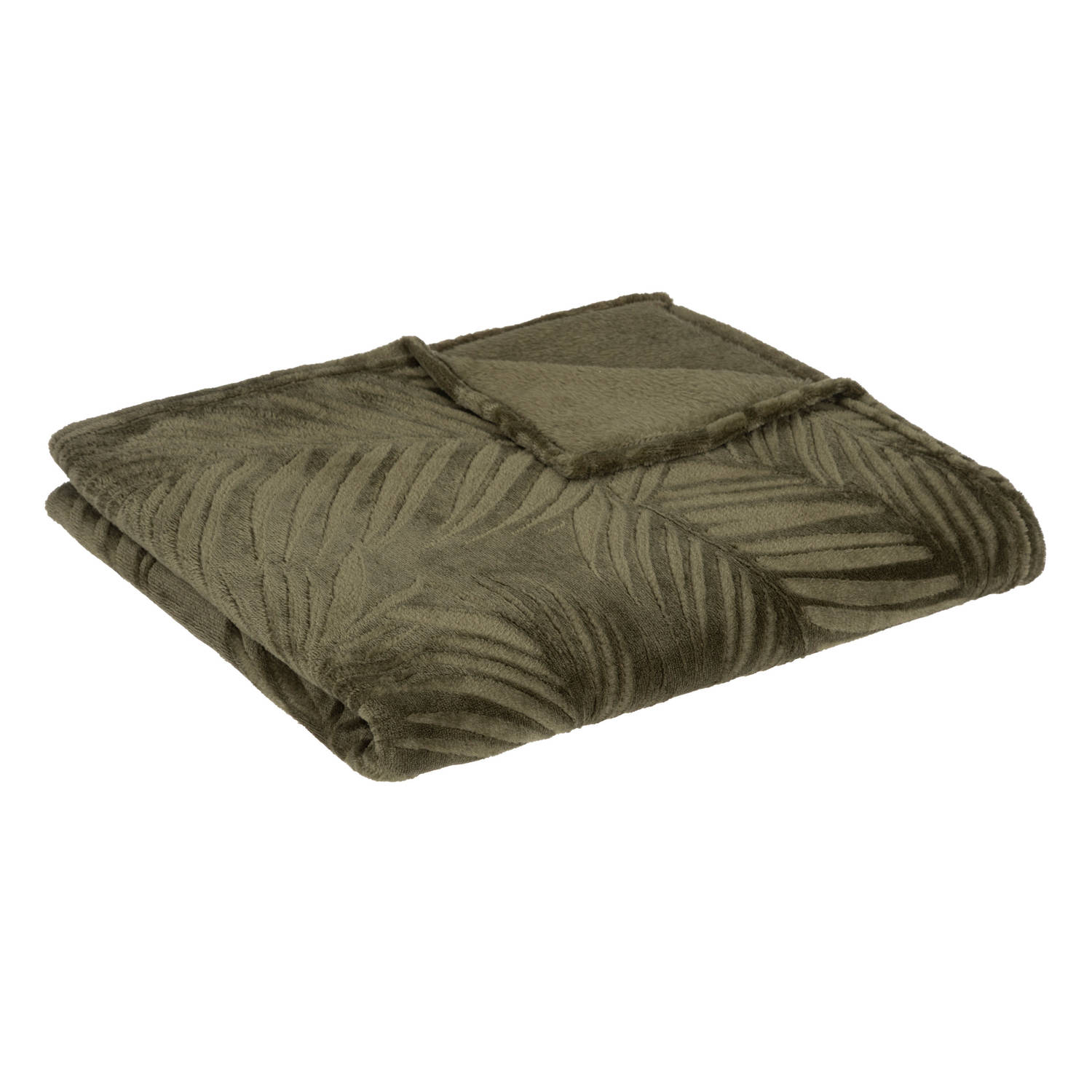 Flanellen fleece plaid Palm Leaf Tijm Groen – L 125 x 150 cm