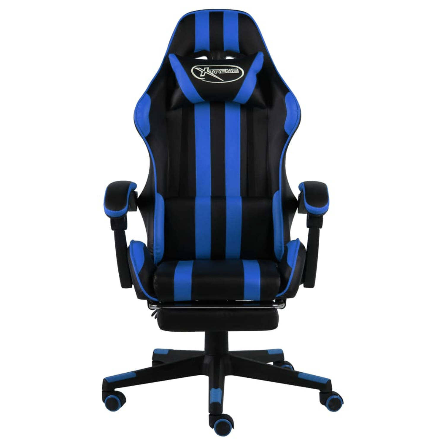 The Living Store Racestoel met voetensteun kunstleer zwart en blauw - Bureaustoel
