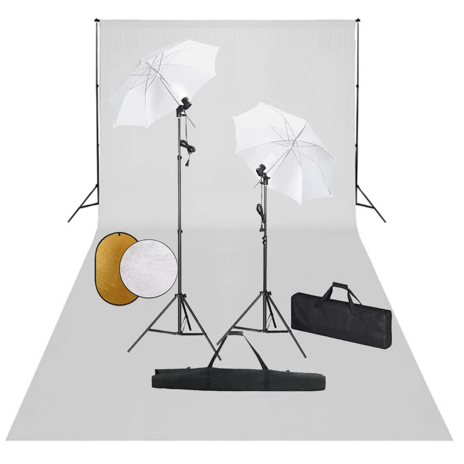 vidaXL Fotostudioset met lampen. paraplu's. achtergrond en reflector
