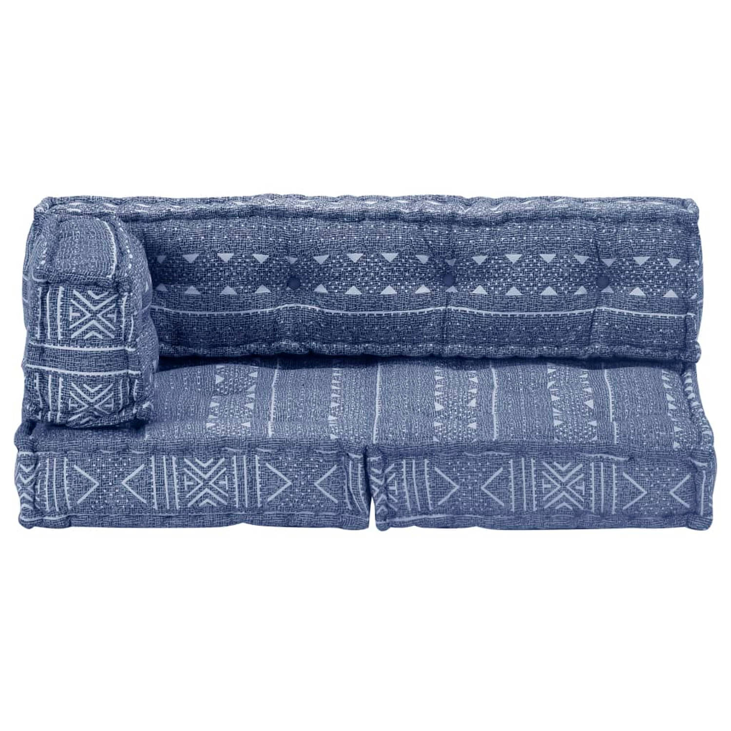 The Living Store Palletbankkussen - Indigo - Katoenen bekleding - 120 x 80 x 45 cm - Patchwork design