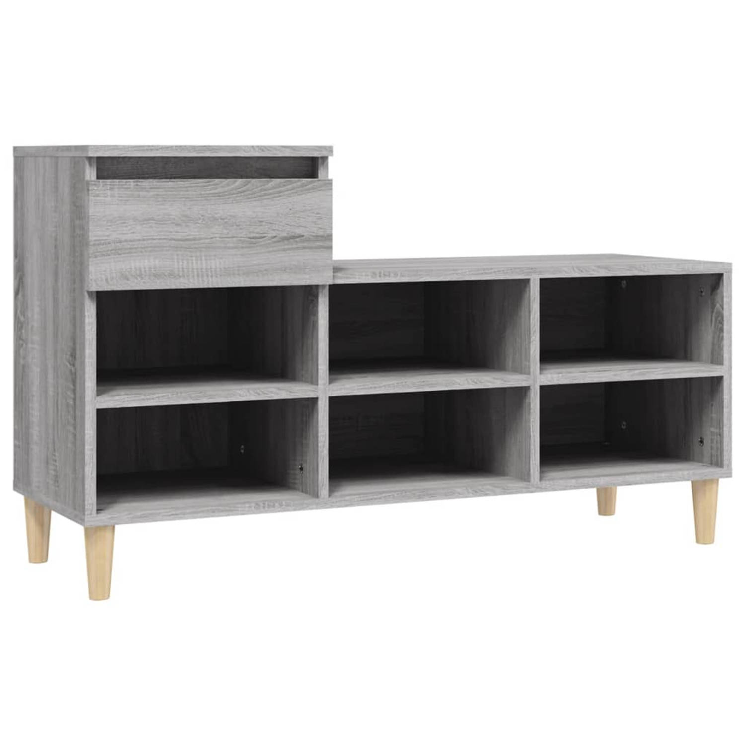 The Living Store Schoenenkast - Grijs Sonoma Eiken - 102 x 36 x 60 cm - Duurzaam Bewerkt Hout - Massief Eucalyptushout