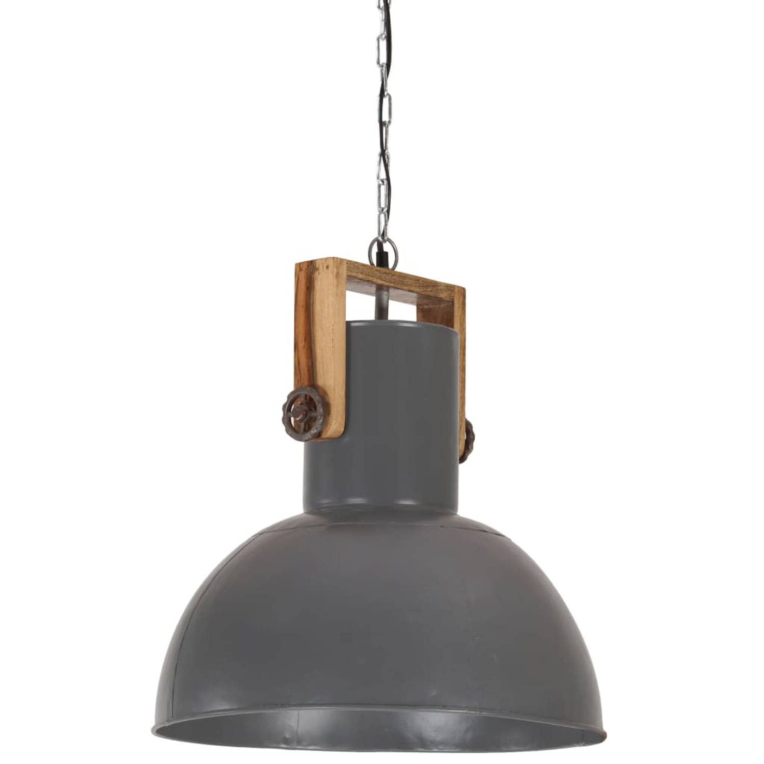 The Living Store Industriële Hanglamp - 148 cm - Grijs - IJzer en Massief Mangohout