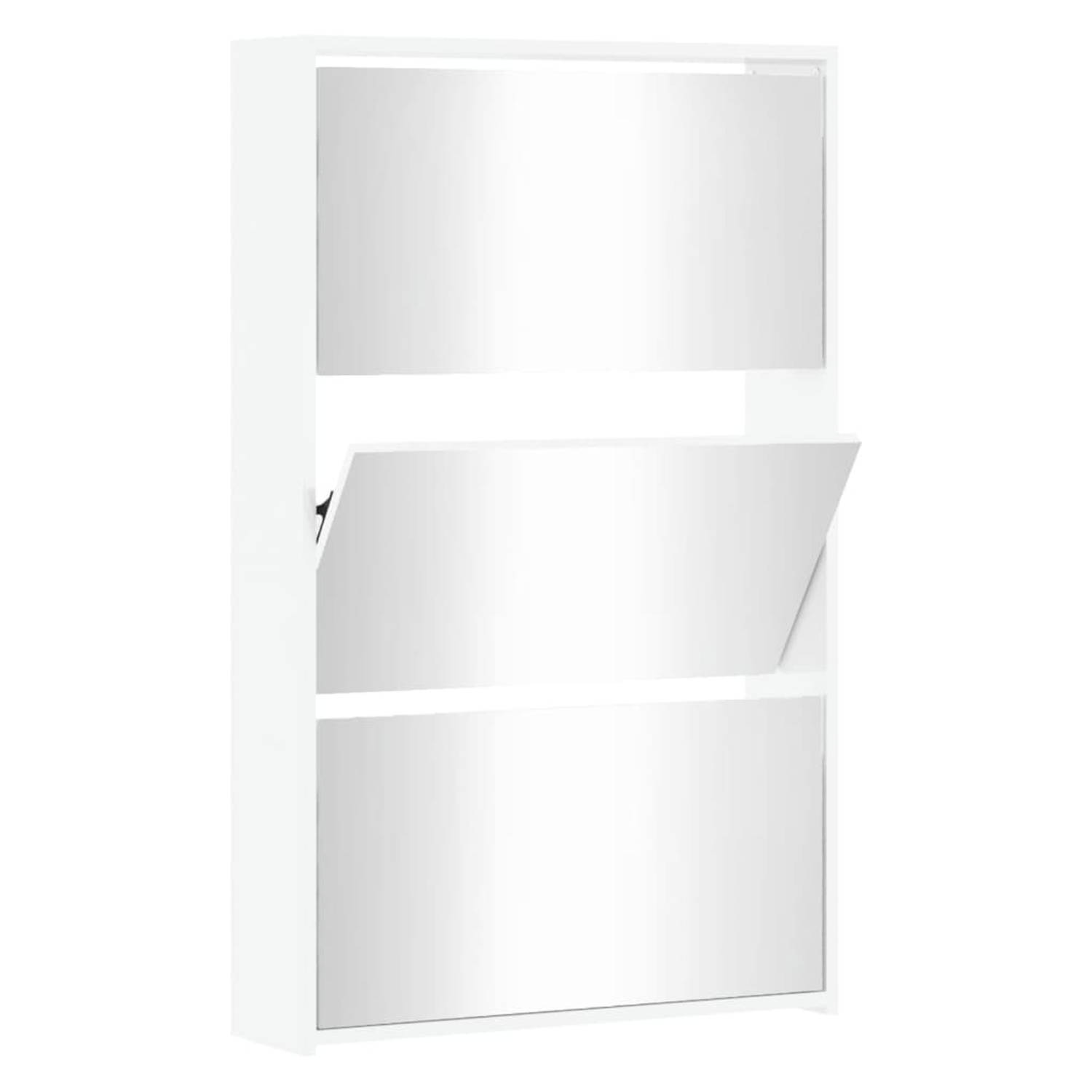 vidaXL Schoenenkast met spiegel 3-laags 63x17x102,5 cm hoogglans wit