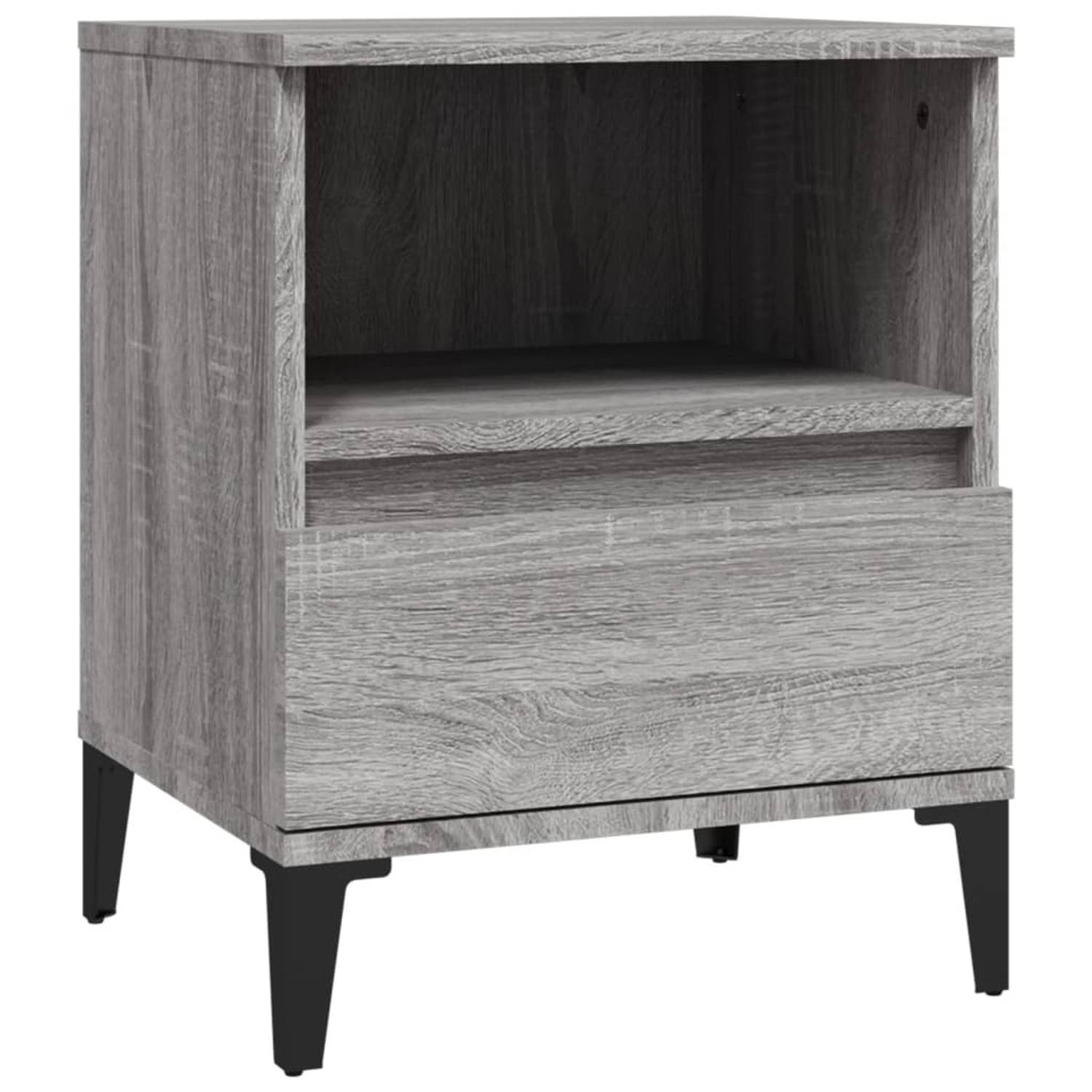 The Living Store Nachtkastje - Elegant ontwerp - Duurzaam bewerkt hout - Voldoende opbergruimte - Metalen poten - Stabiel tafelblad - Grijs Sonoma Eiken - 40x35x50cm