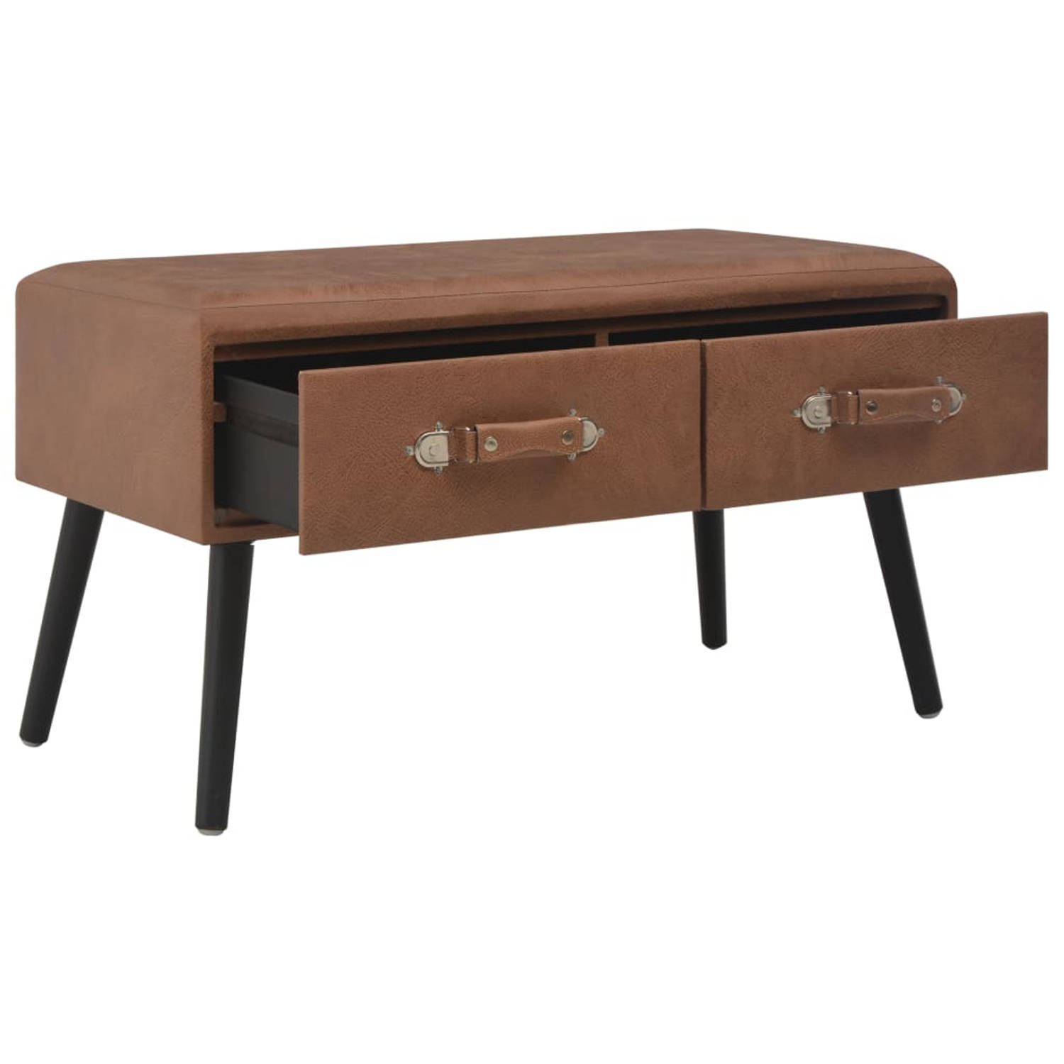 The Living Store Salontafel Kunstleer - 80 x 40 x 46 cm - Donkerbruin - Met 2 lades