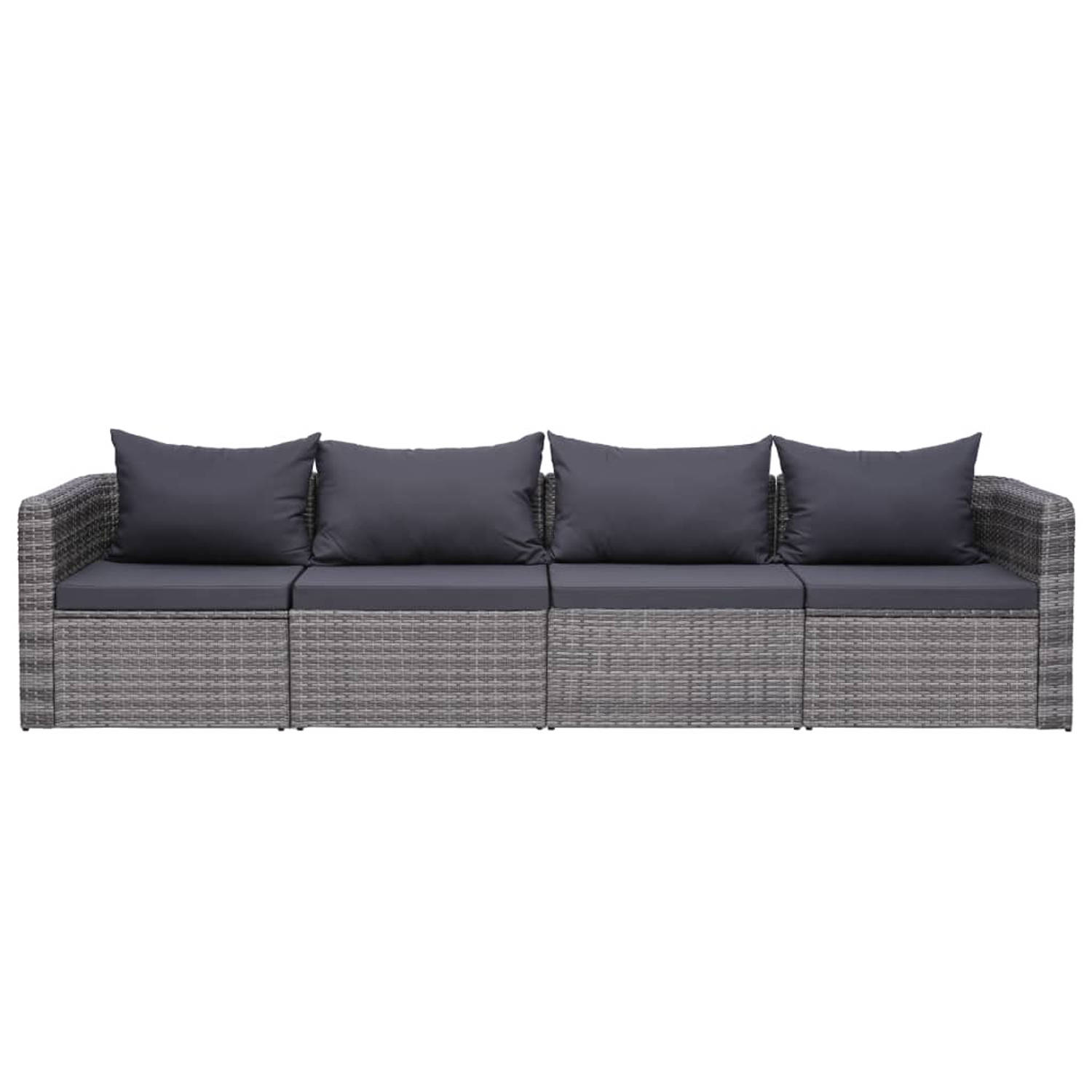 The Living Store Loungeset - Loungesets - Afmeting- Hoekbank- 72 x 72 x 63 cm - Middenbank- 68 x 72 x 63 cm - Materiaal- Gepoedercoat stalen frame en poly rattan - Kleur- Grijs - K