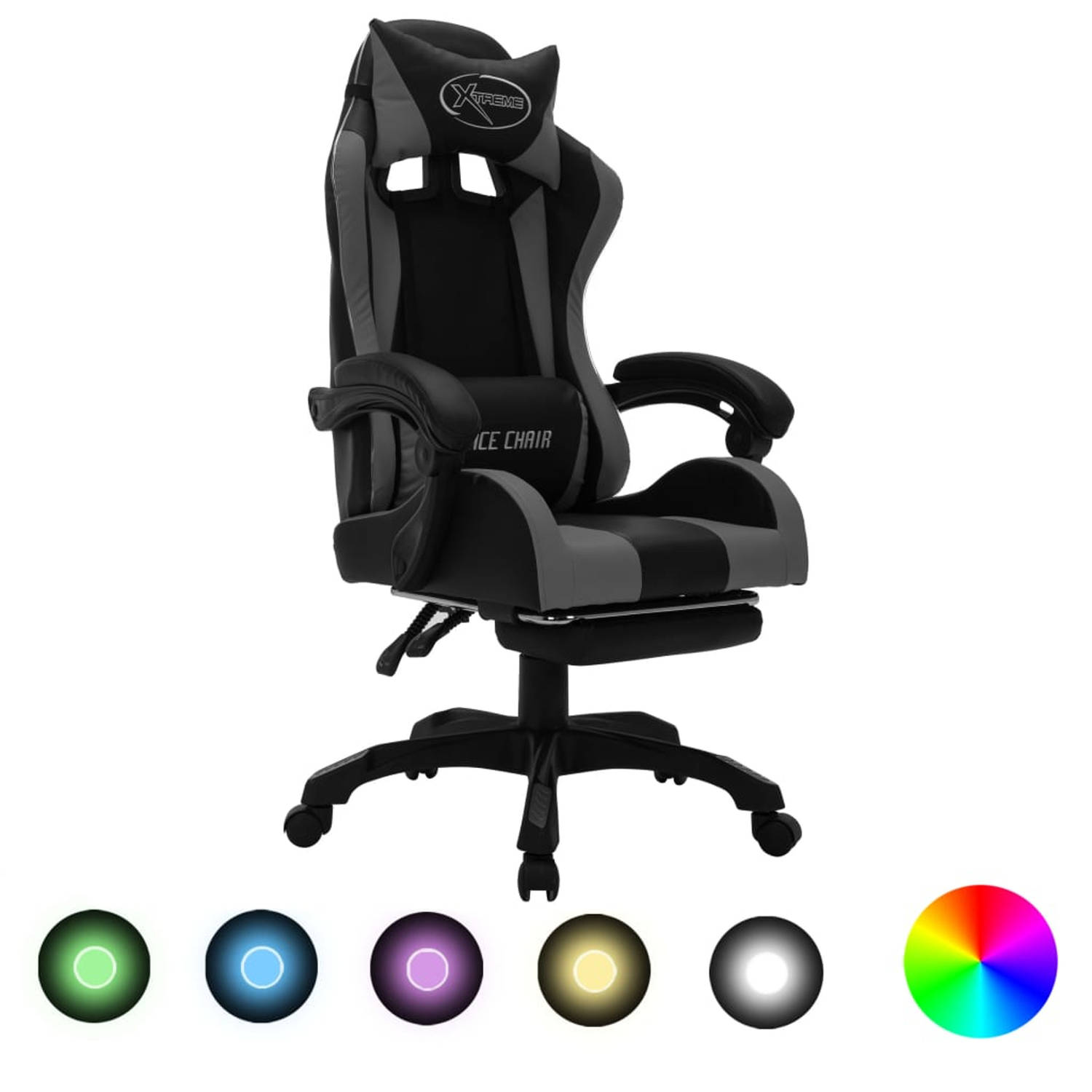 vidaXL Racestoel met RGB LED-verlichting kunstleer grijs en zwart