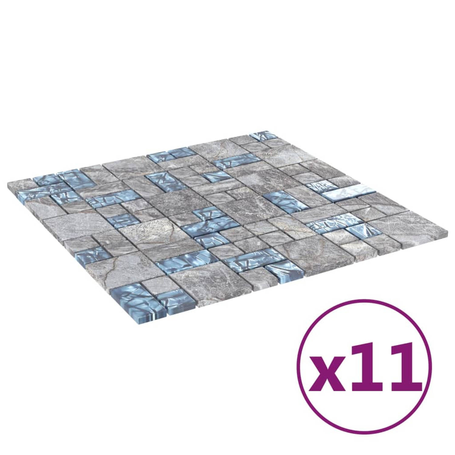 vidaXL MozaÃ¯ektegels 11 st zelfklevend 30x30 cm glas grijs en blauw