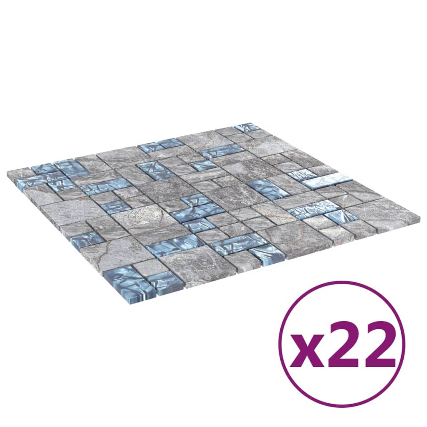 vidaXL MozaÃ¯ektegels 22 st zelfklevend 30x30 cm glas grijs en blauw
