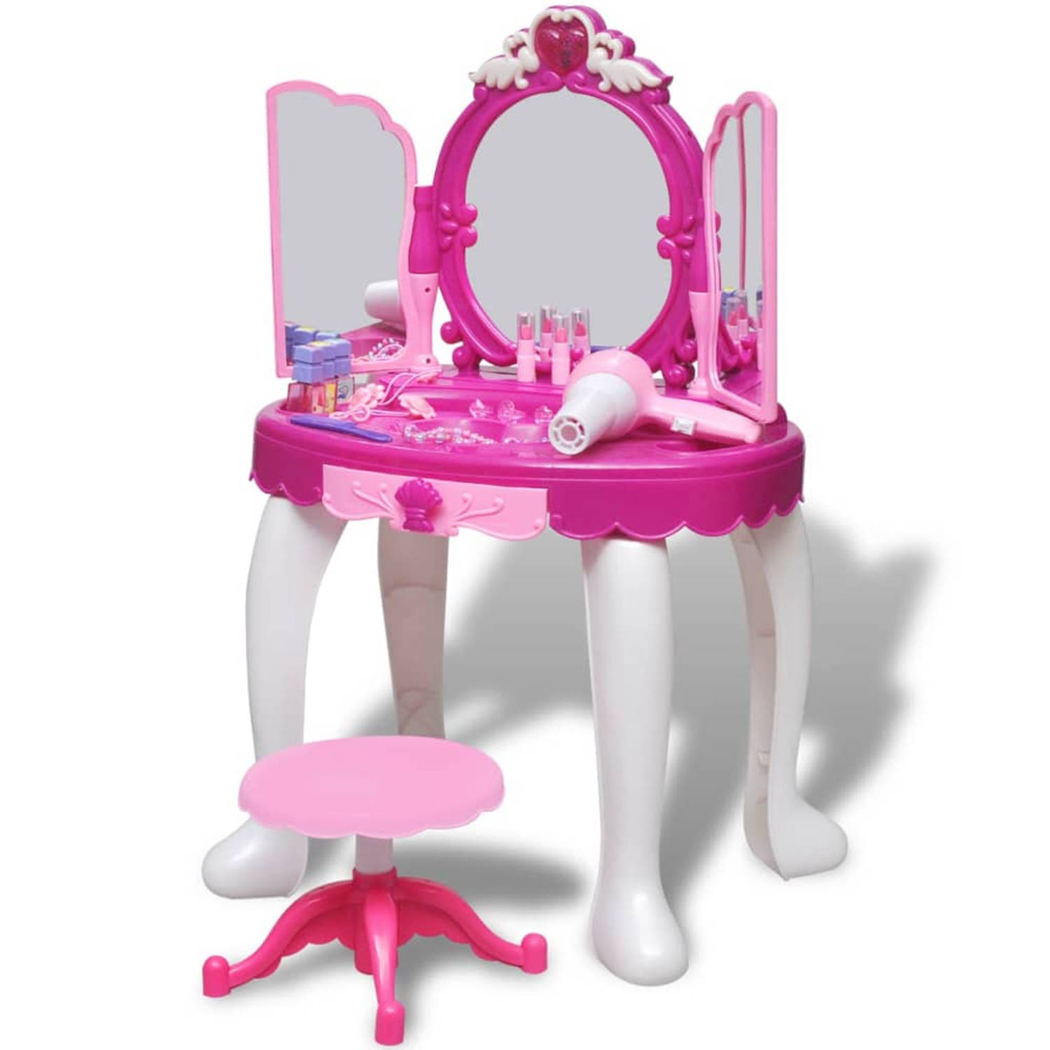 vidaXL Staande speelgoedkaptafel met 3 spiegels en licht-geluid voor kinderen kinderkamer
