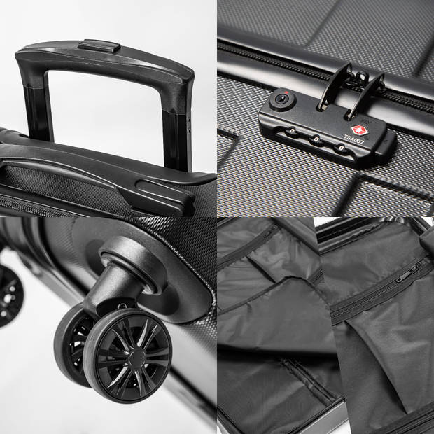 Handbagage koffer 55x40x20 - 43L - Spinner wielen - Lichtgewicht Trolley - TSA Slot - Zedar Onyx Black