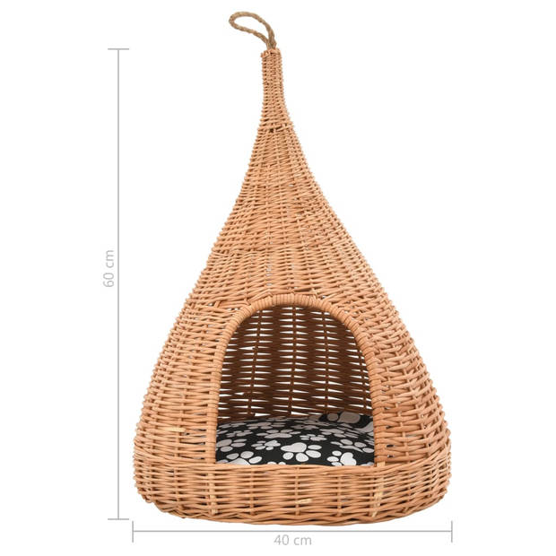 vidaXL Kattenhuis met kussen tipi 40x60 cm natuurlijk wilgen