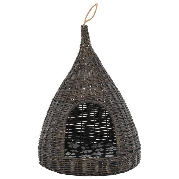 vidaXL Kattenhuis met kussen tipi 40x60 cm natuurlijk wilgen grijs