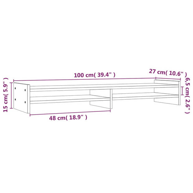 vidaXL Monitorstandaard 100x27x15 cm massief grenenhout wit