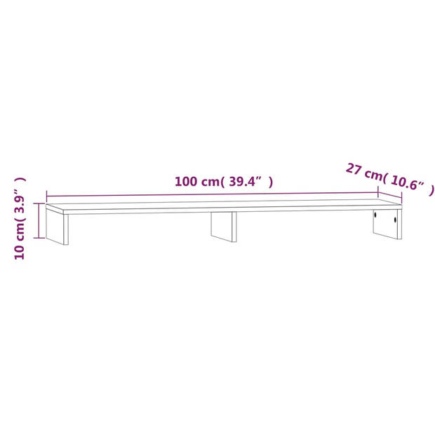 vidaXL Monitorstandaard 100x27x10 cm massief grenenhout wit