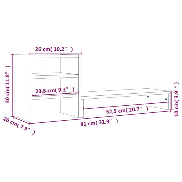 vidaXL Monitorstandaard 81x20x30 cm massief grenenhout honingbruin