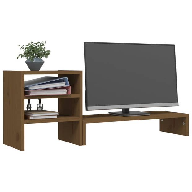 vidaXL Monitorstandaard 81x20x30 cm massief grenenhout honingbruin