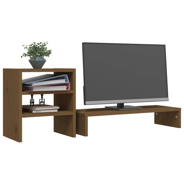 vidaXL Monitorstandaard 81x20x30 cm massief grenenhout honingbruin