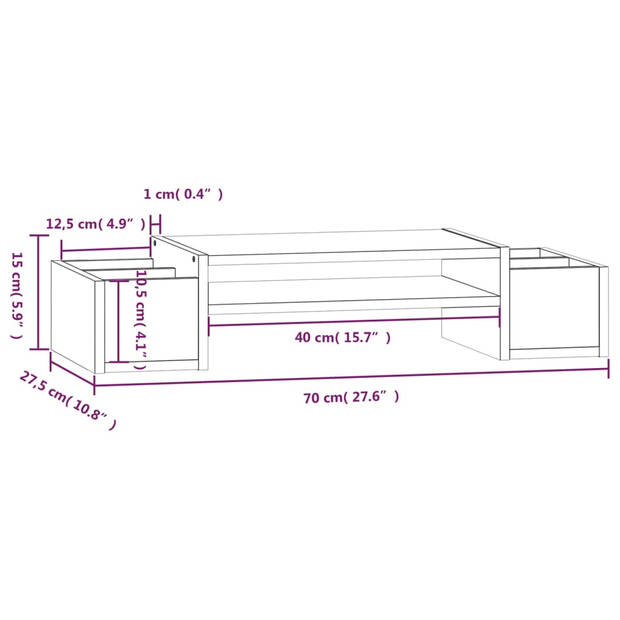 vidaXL Monitorstandaard 70x27,5x15 cm massief grenenhout