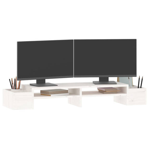 vidaXL Monitorstandaard 100x27,5x15 cm massief grenenhout wit