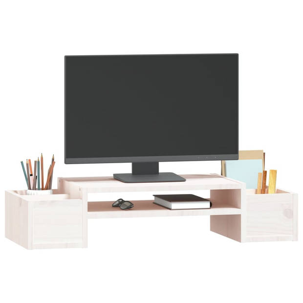 vidaXL Monitorstandaard 70x27,5x15 cm massief grenenhout wit