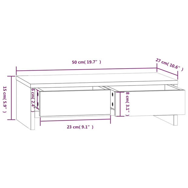 vidaXL Monitorstandaard 50x27x15 cm massief grenenhout wit