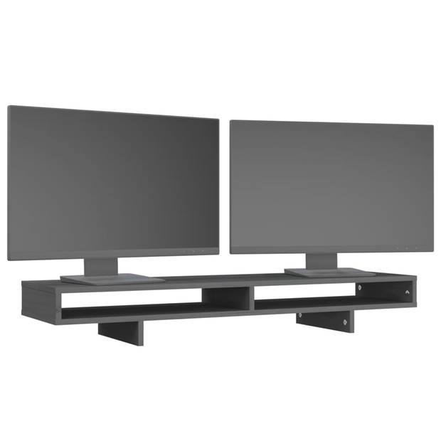 vidaXL Monitorstandaard 100x27x14 cm massief grenenhout grijs