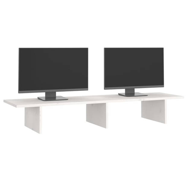 vidaXL Monitorstandaard 100x27x15 cm massief grenenhout wit