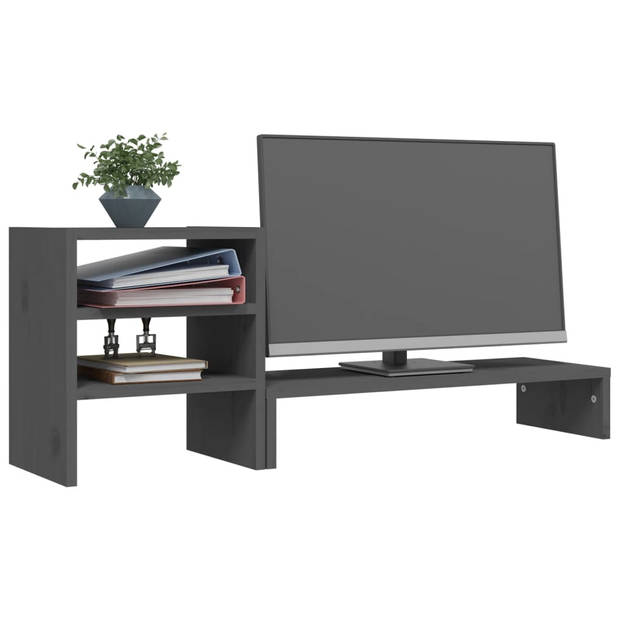 vidaXL Monitorstandaard 81x20x30 cm massief grenenhout grijs