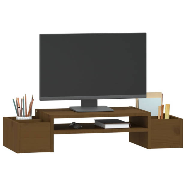 vidaXL Monitorstandaard 70x27,5x15 cm massief grenenhout honingbruin