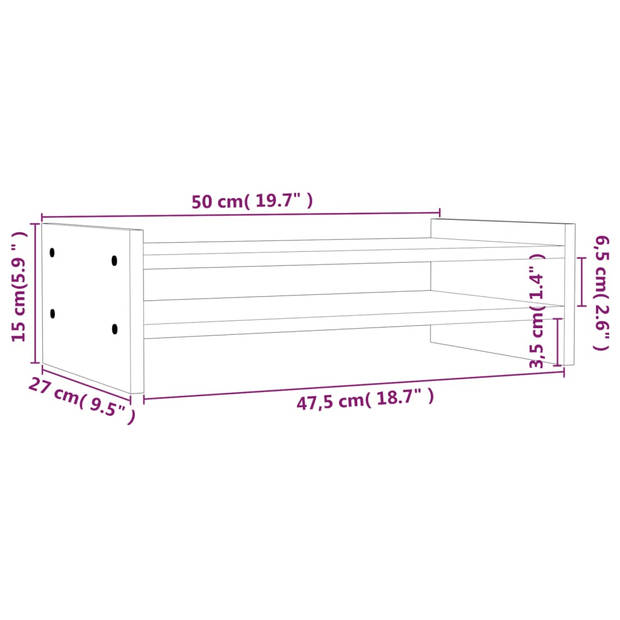 vidaXL Monitorstandaard 50x27x15 cm massief grenenhout