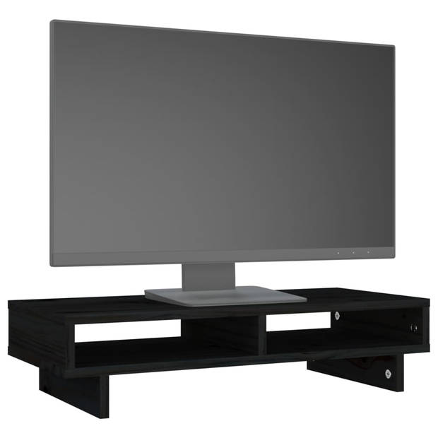 vidaXL Monitorstandaard 60x27x14 cm massief grenenhout zwart