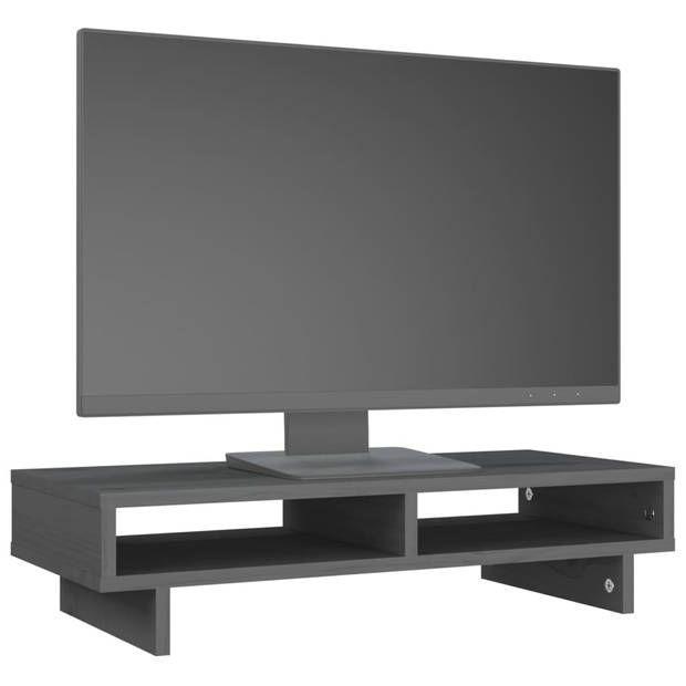 vidaXL Monitorstandaard 60x27x14 cm massief grenenhout grijs