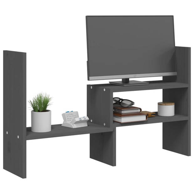 vidaXL Monitorstandaard (39-72)x17x43 cm massief grenenhout grijs