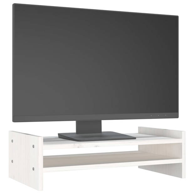 vidaXL Monitorstandaard 50x27x15 cm massief grenenhout wit