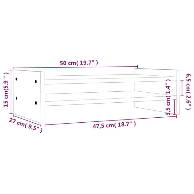 vidaXL Monitorstandaard 50x27x15 cm massief grenenhout wit