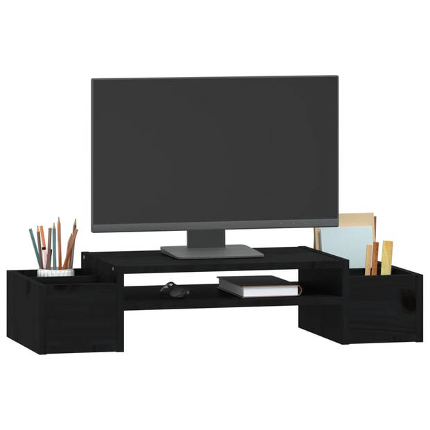 vidaXL Monitorstandaard 70x27,5x15 cm massief grenenhout zwart