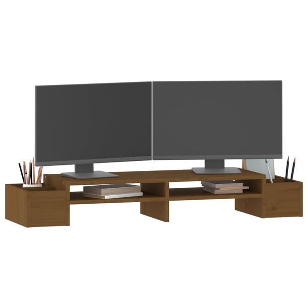 vidaXL Monitorstandaard 100x27,5x15 cm massief grenenhout honingbruin