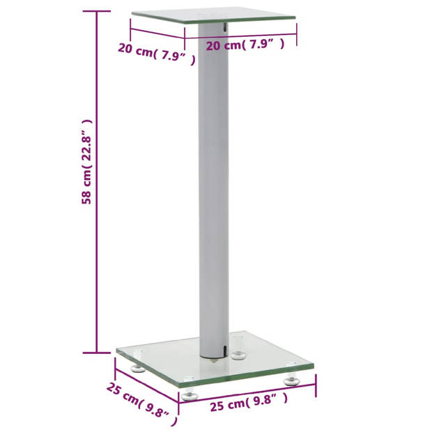 vidaXL Speakerstandaarden zuil-ontwerp gehard glas zilver 2 st