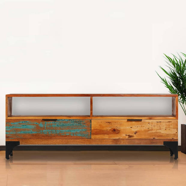 The Living Store Houten TV-kast - 118 x 35 x 45 cm - Massief gerecycled hout