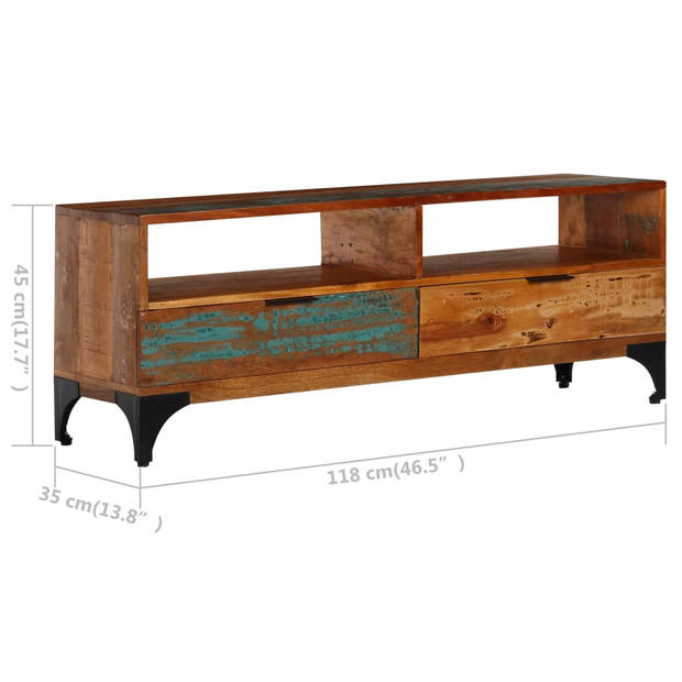 The Living Store Houten TV-kast - 118 x 35 x 45 cm - Massief gerecycled hout