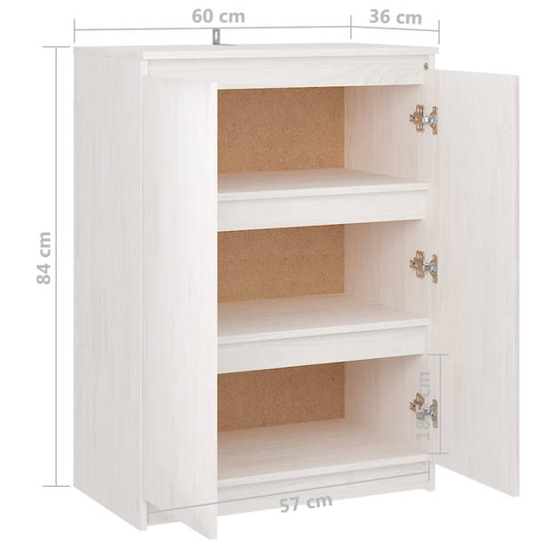 vidaXL Dressoir 60x36x84 cm massief grenenhout wit