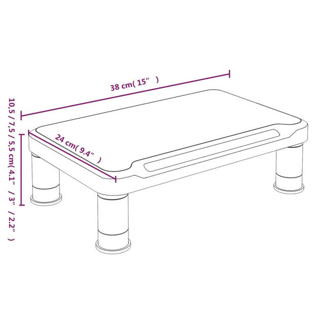 The Living Store Monitorstandaard - zwart HIPS - 38 x 24 cm - verstelbare hoogte