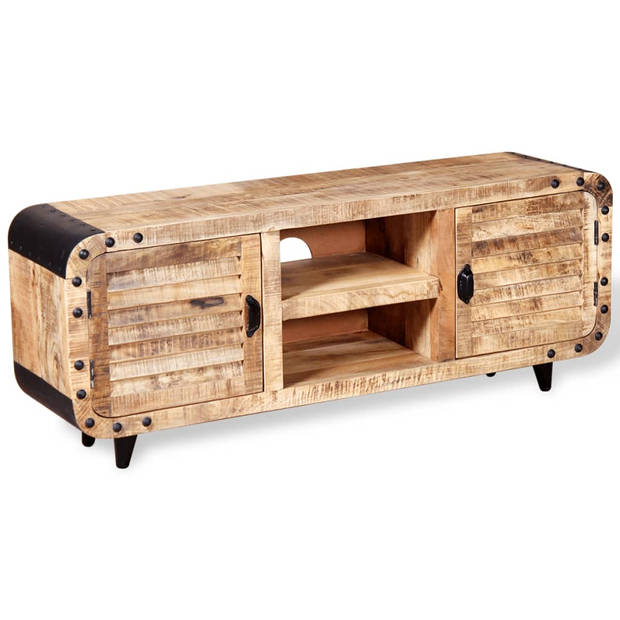 The Living Store tv-meubel industriële stijl 120x30x50 cm - massief mangohout - bruin/zwart