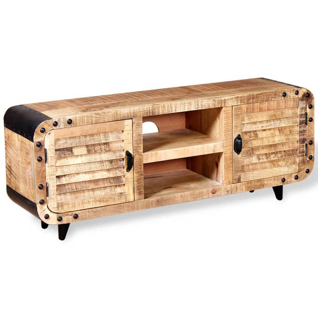 The Living Store tv-meubel industriële stijl 120x30x50 cm - massief mangohout - bruin/zwart