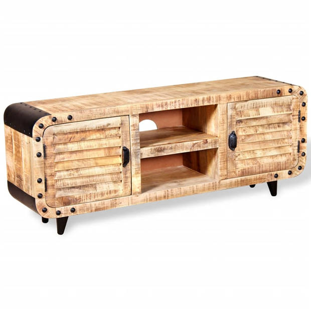 The Living Store tv-meubel industriële stijl 120x30x50 cm - massief mangohout - bruin/zwart